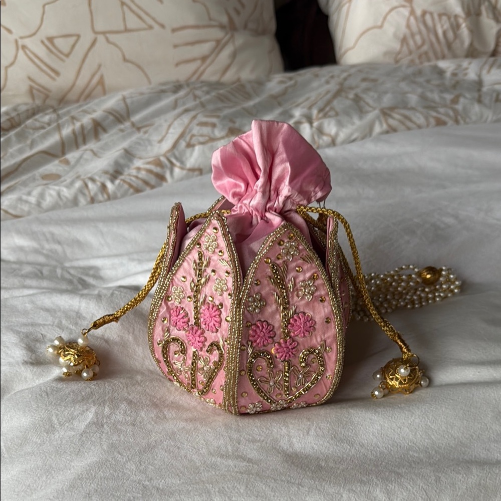 Elegant Pink Embroidered Women's Lotus Polti Bag - Samyukta Singhania